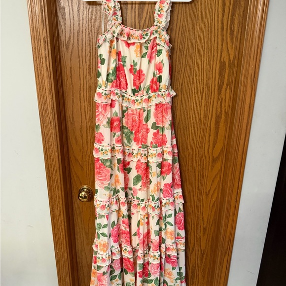 Floral Ruffled Tiered Maxi Dress - Pink/Green - Picture 2 of 2